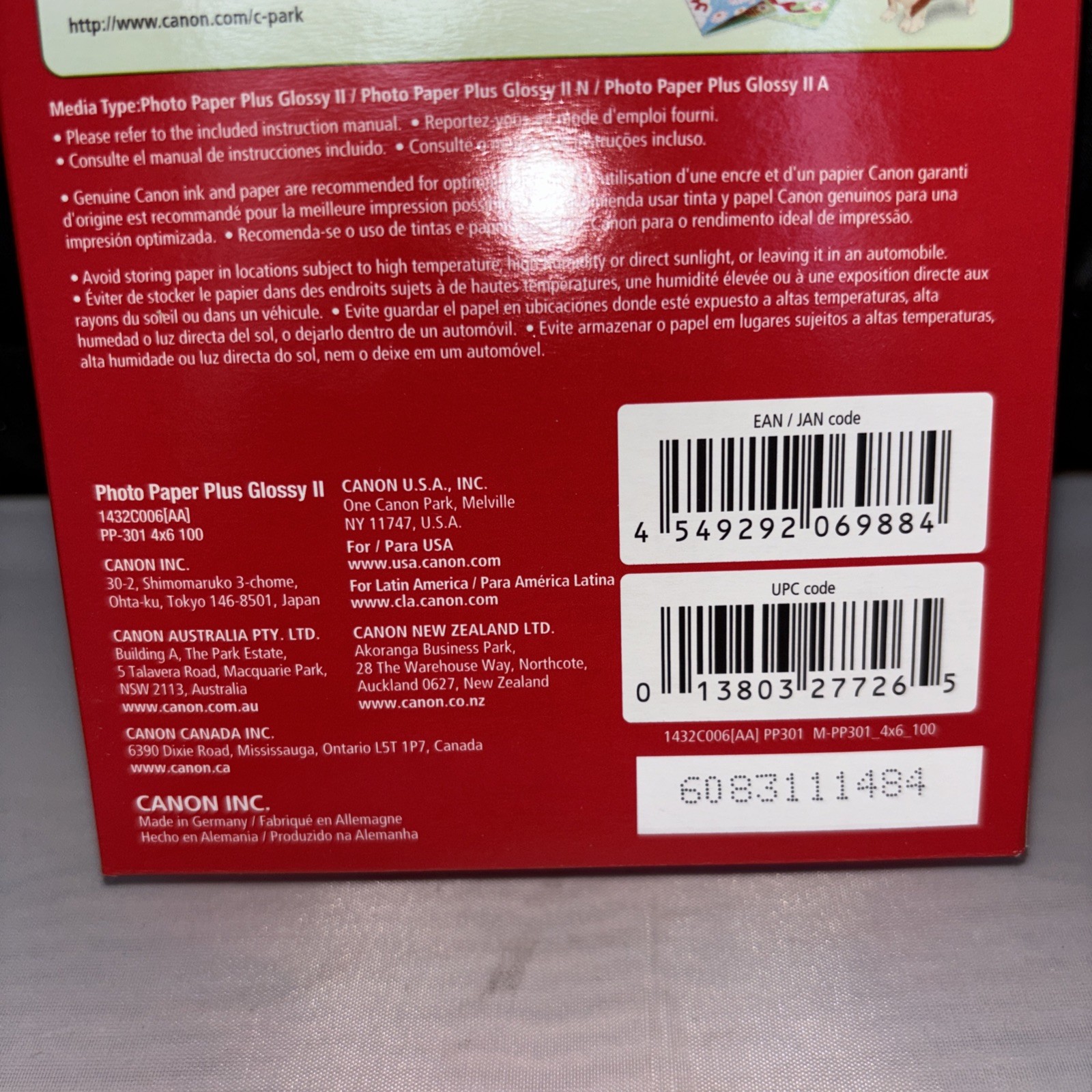 Canon Photo Paper Plus Glossy II PP-301 4×6 100 sheets Inkjet High Gloss