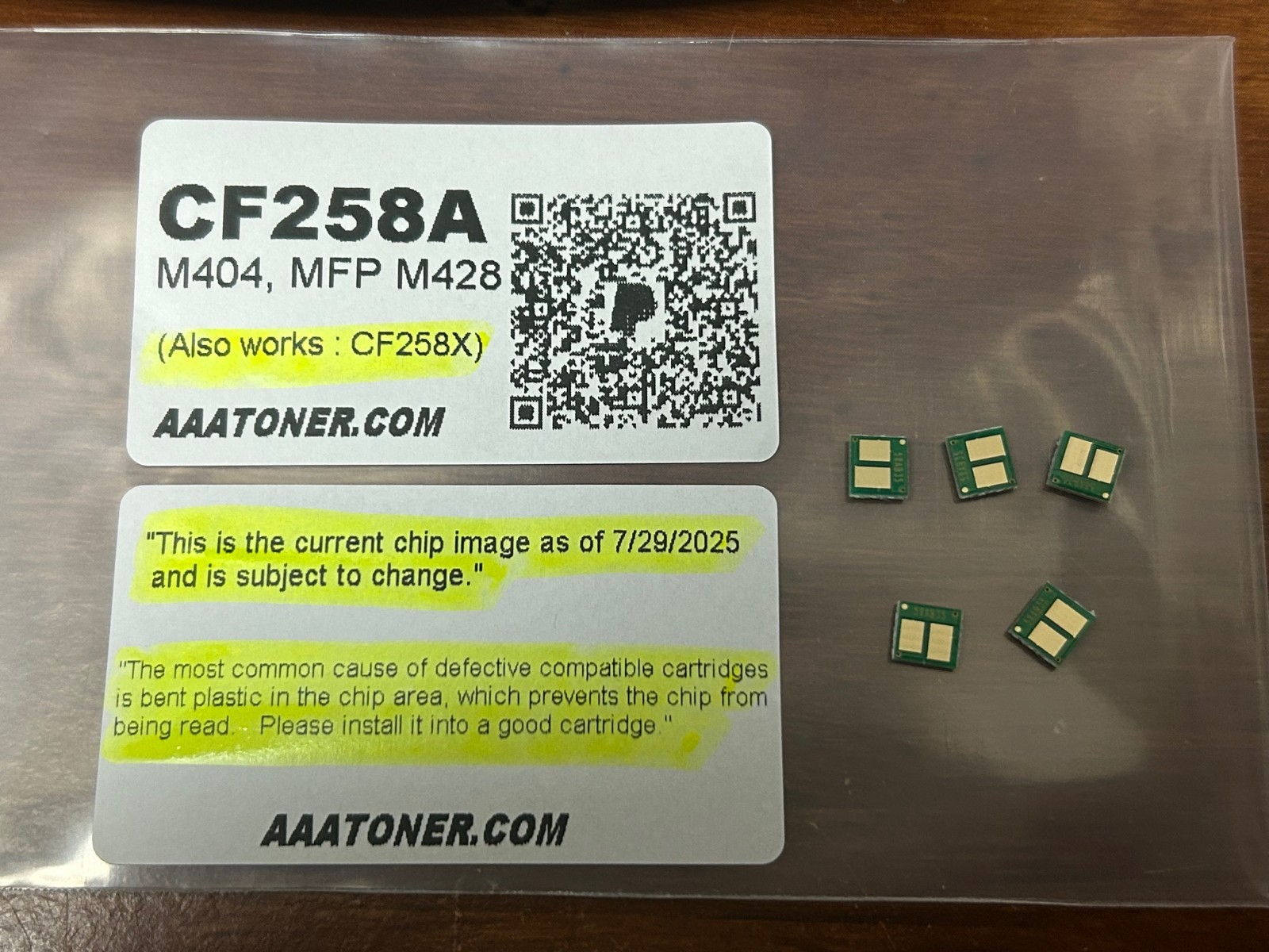 5 x Toner Reset Chip for HP CF258A, 58A (also works CF258X, 58X) printer refill