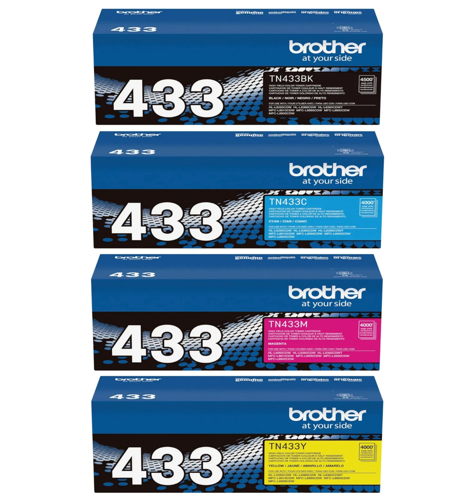 🇺🇸 Brother TN433 High Yield Toner Set (Black, Cyan, Magenta, Yellow) OEM 🇺🇸