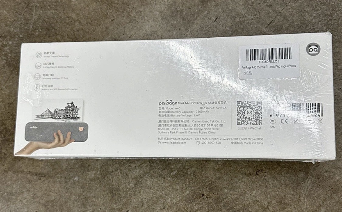 PeriPage Mini A4 Paper Printer Inkless Thermal Printer Photo Wireless A40