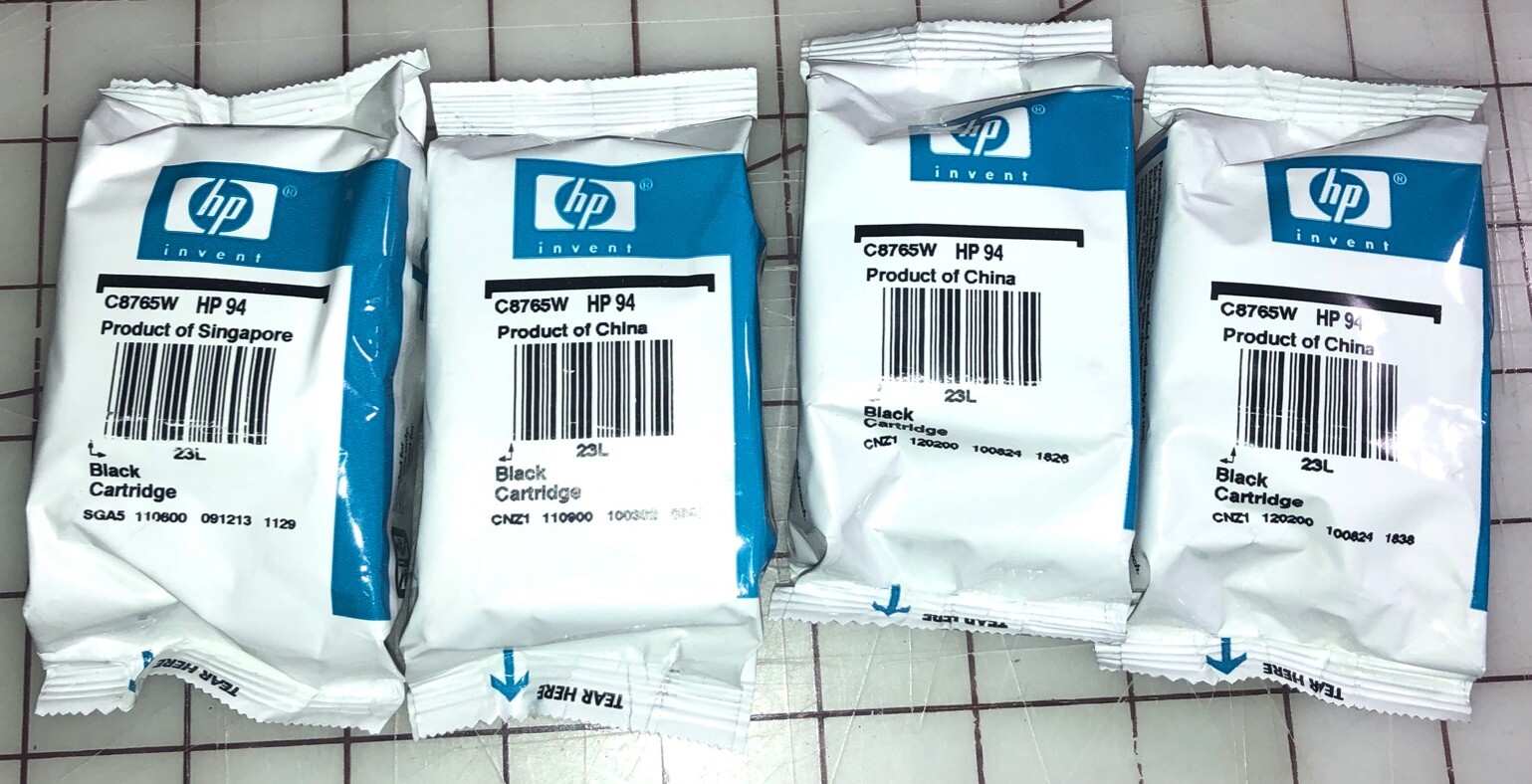 4 Cartridges HP Invent #94 Black EXPIRED PRODUCT OF CHINA AND SINGAPORE READ-HH