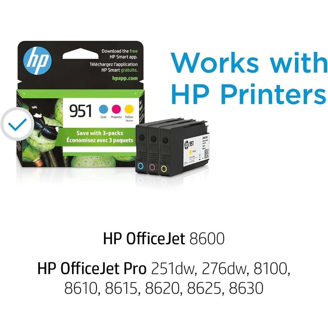 HP 951 Cyan, Magenta, Yellow Ink Cartridges (3 pack)| EXP NOV 2025