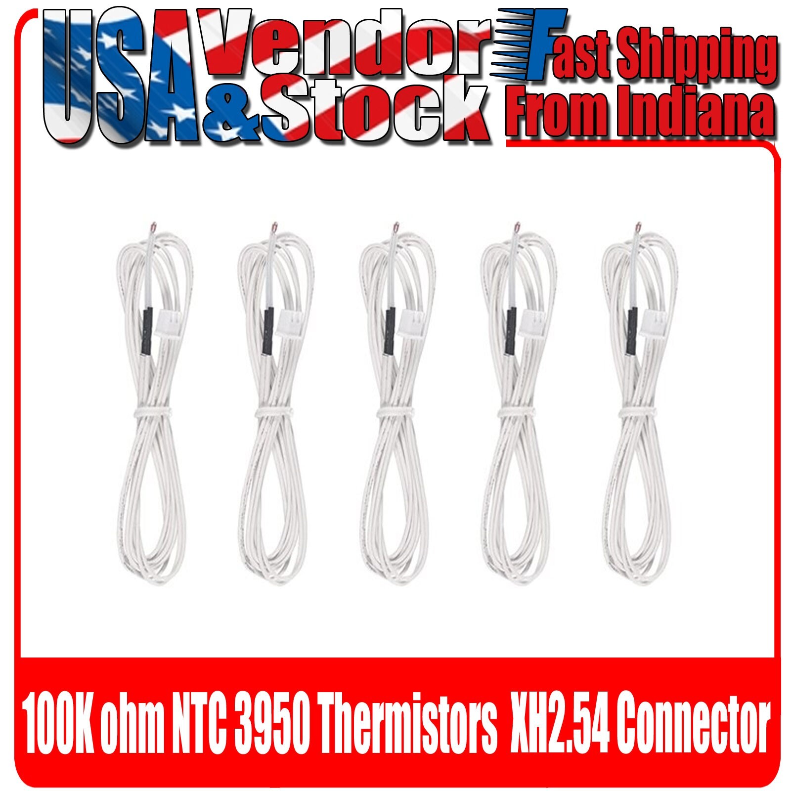 10 piece 100K ohm NTC 3950 Thermistors with xh2.54 2 Pin for 3D Printer, Reprap