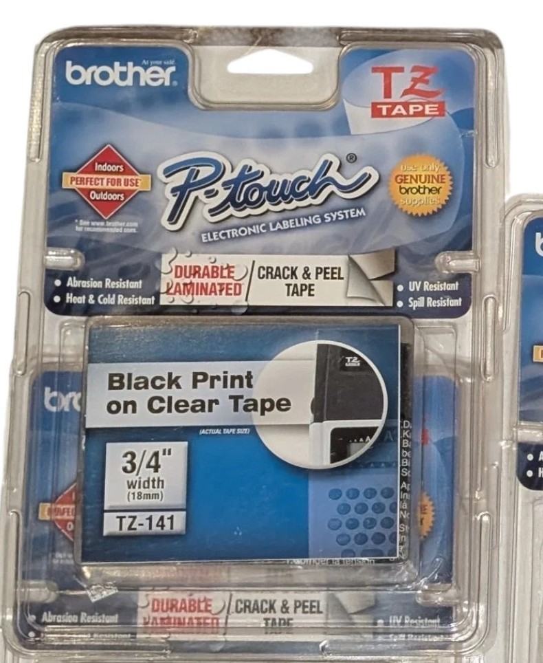 Brother TZ-141 3/4″ 18mm Black Print On Clear P-touch Tape Labels Lot Of 3