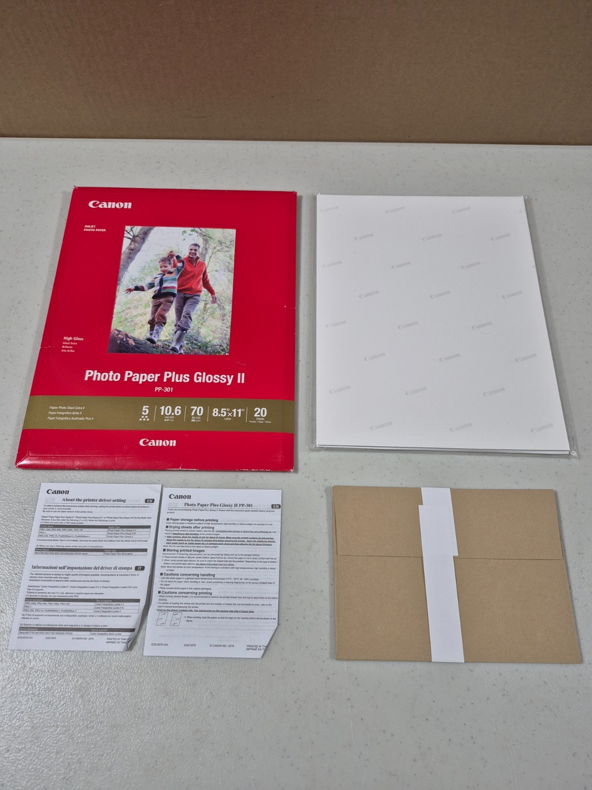 Canon Inkjet Photo Paper Plus Glossy II, Letter Size, PP-301, 15 sheets