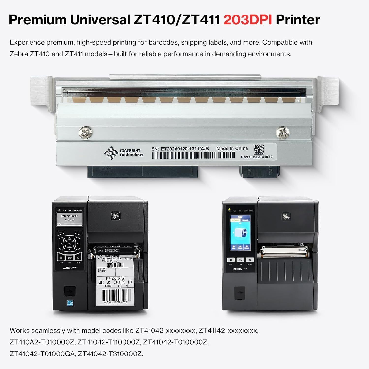 2X P1058930-009 Premium Printhead for Zebra ZT410 ZT411 Thermal Printer 203dpi,