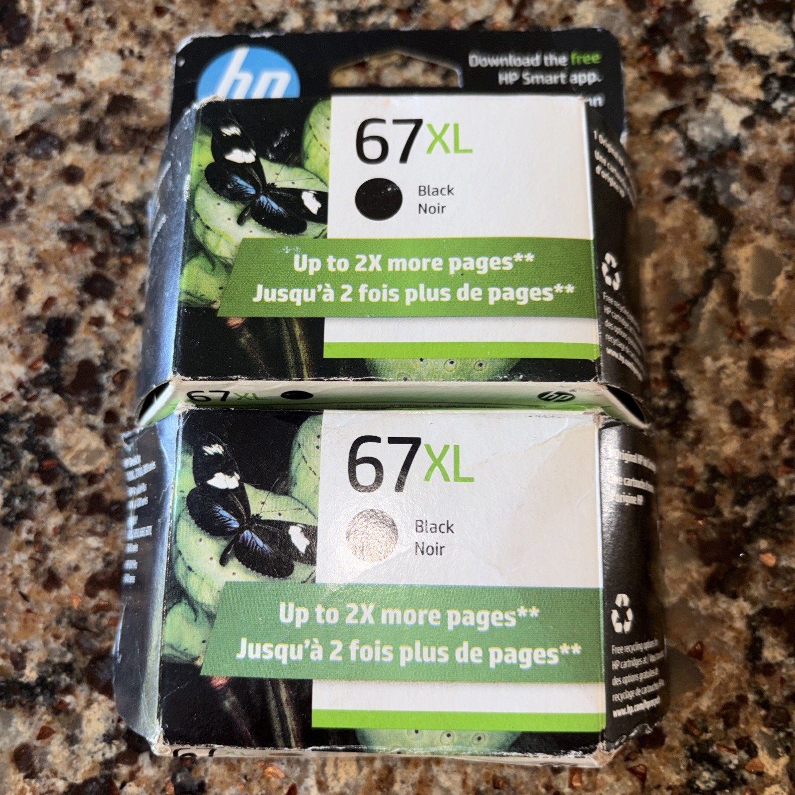HP 67XL Genuine Black Ink Cartridge Twin Pack 6ZA53BN 2 x 3YM57AN