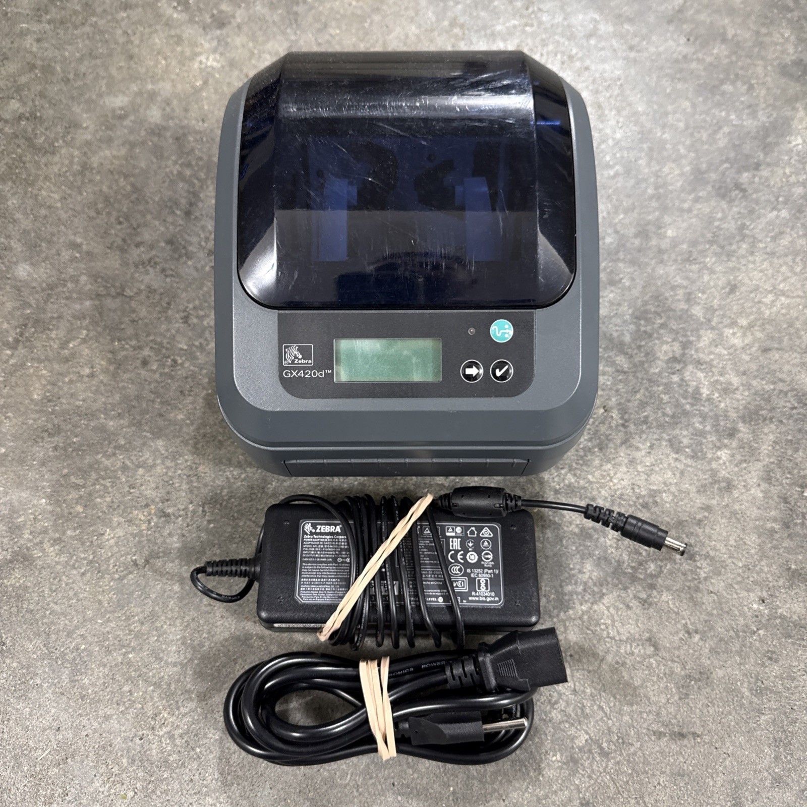 Zebra GX420d Direct Thermal Label Printer GX42-212910-054 w/ Zebra Power Adapter