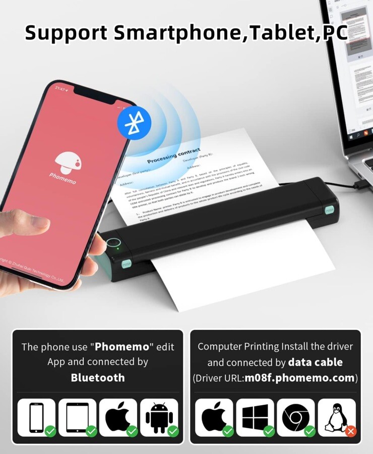 Phomemo M08F Portable Printers Wireless for Travel, Support 8.5″ X 11″ US