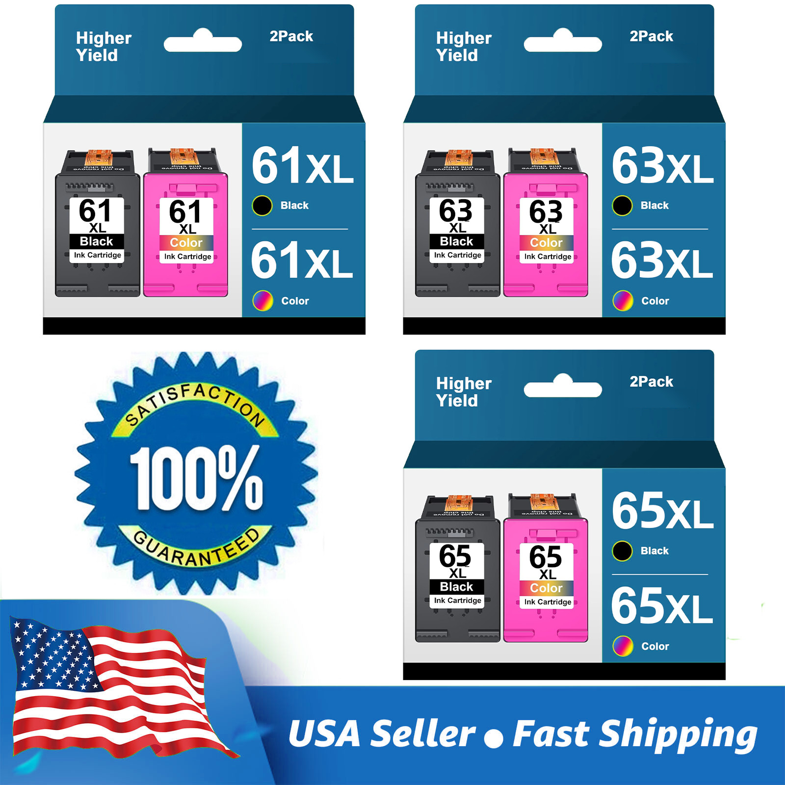 Ink Cartridge 61XL 63XL 65XL Black and Color High Yield for HP printers
