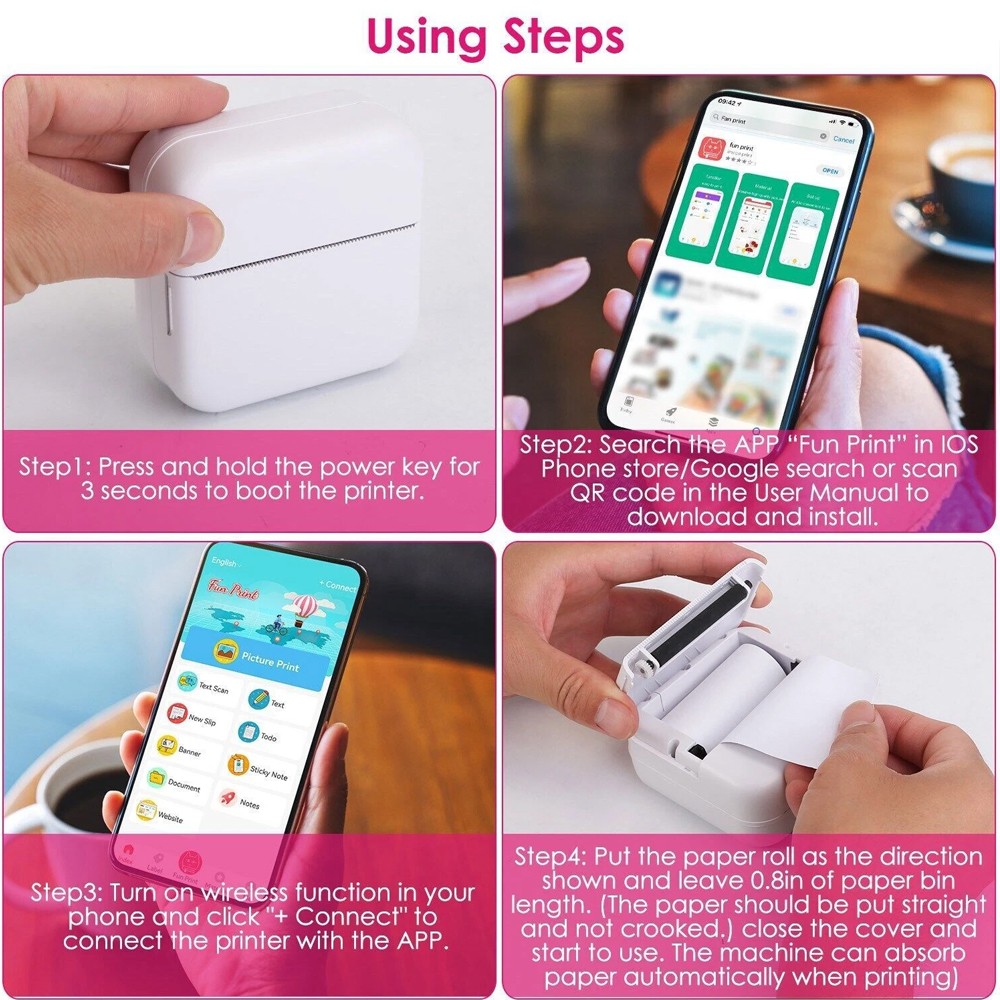 Mini Thermal Printer Pocket Photo Printer Wireless Printer or Label Paper