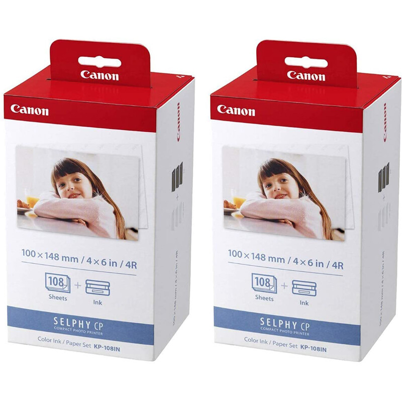 Canon SELPHY CP1500 CP1300 CP1200 Kp-108IN 4×6 Color Ink/Paper Set, 2 Pack