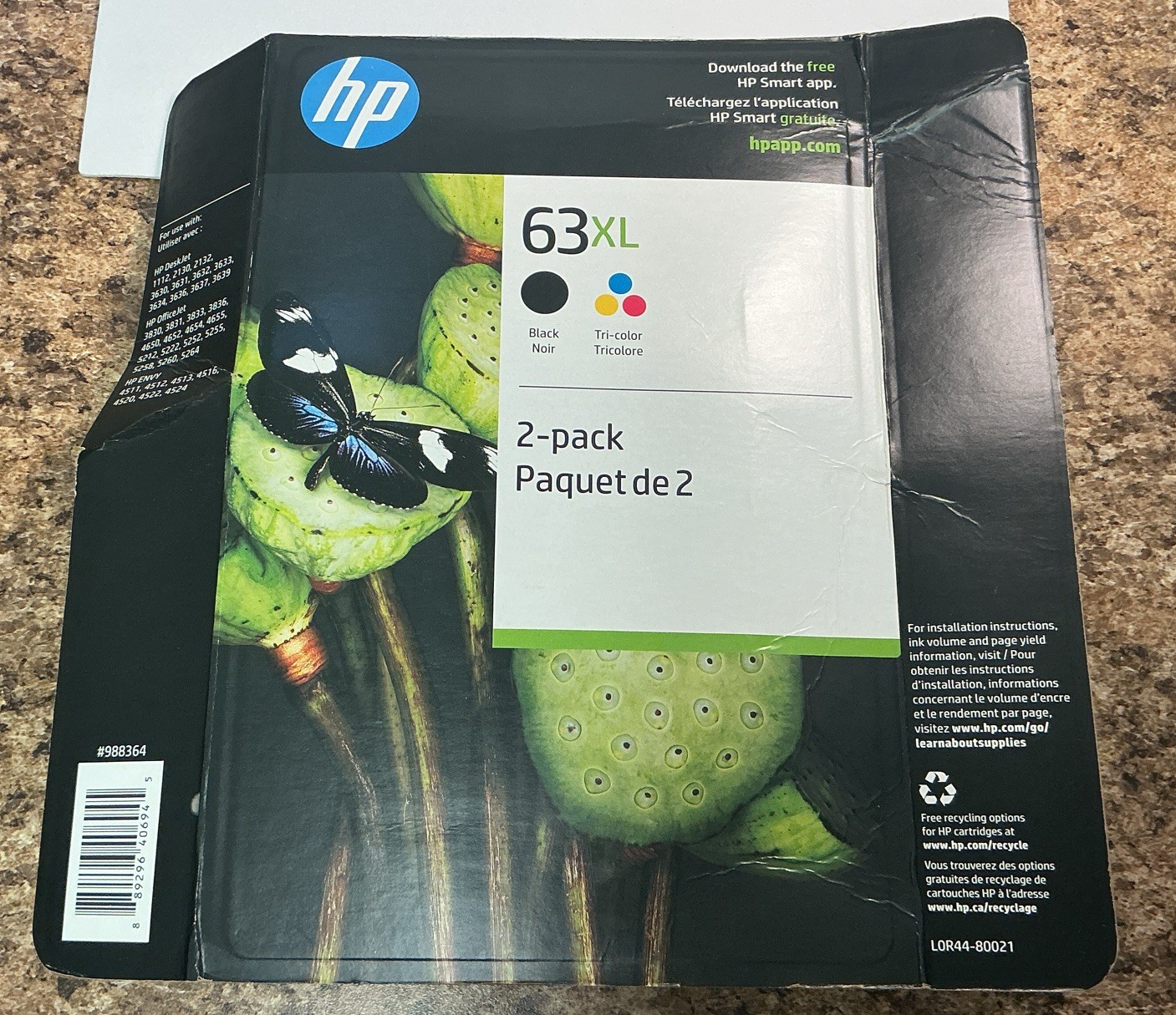HP 63XL (988364) 2-Pack Black & Tri-color Original Ink Cartridges Exp March 2024