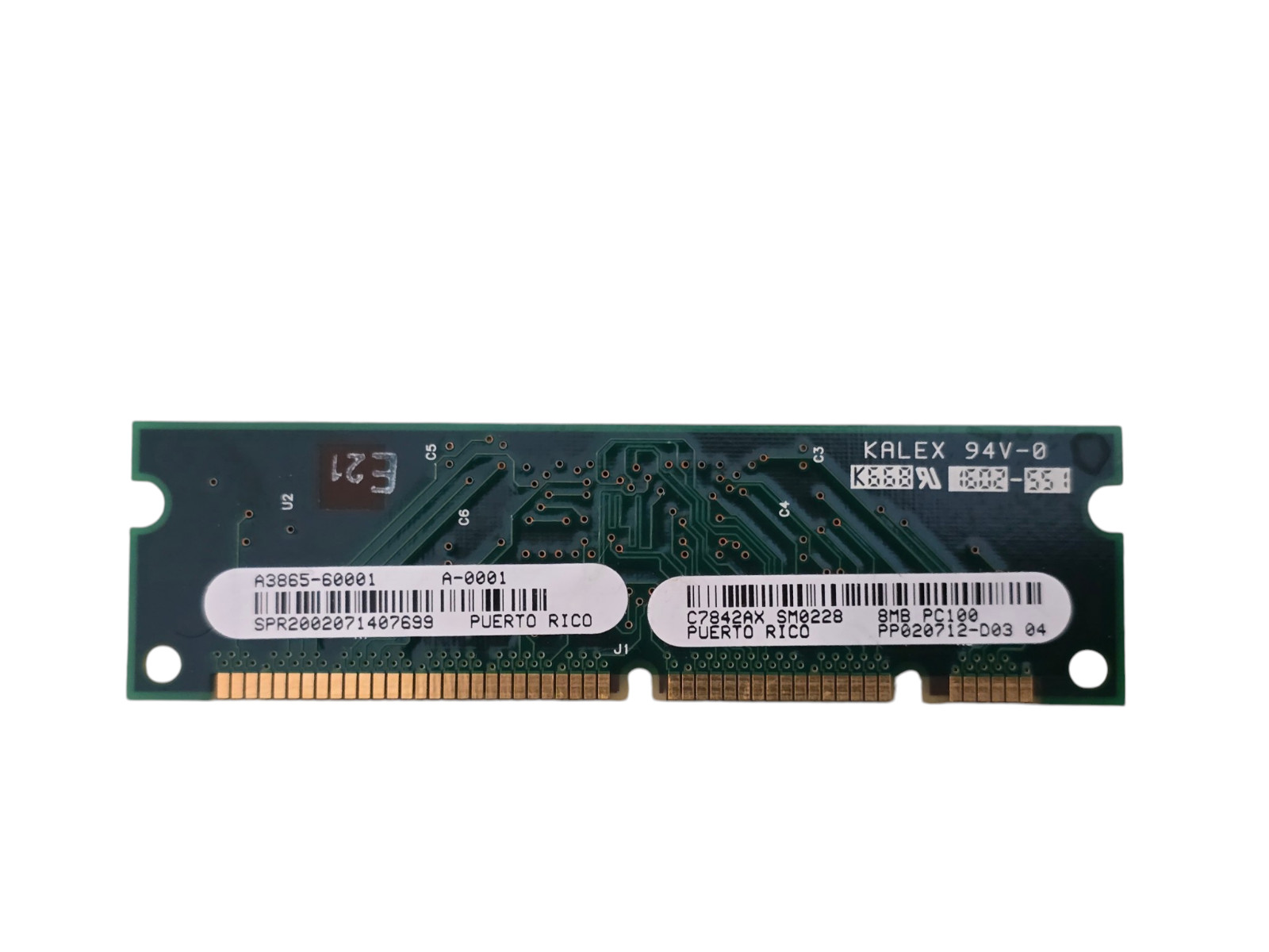Vintage Kalex 8MB SIMM 72-Pin RAM HP P/N A3865-60001 C7842AX SM0228 94V-0 Legacy
