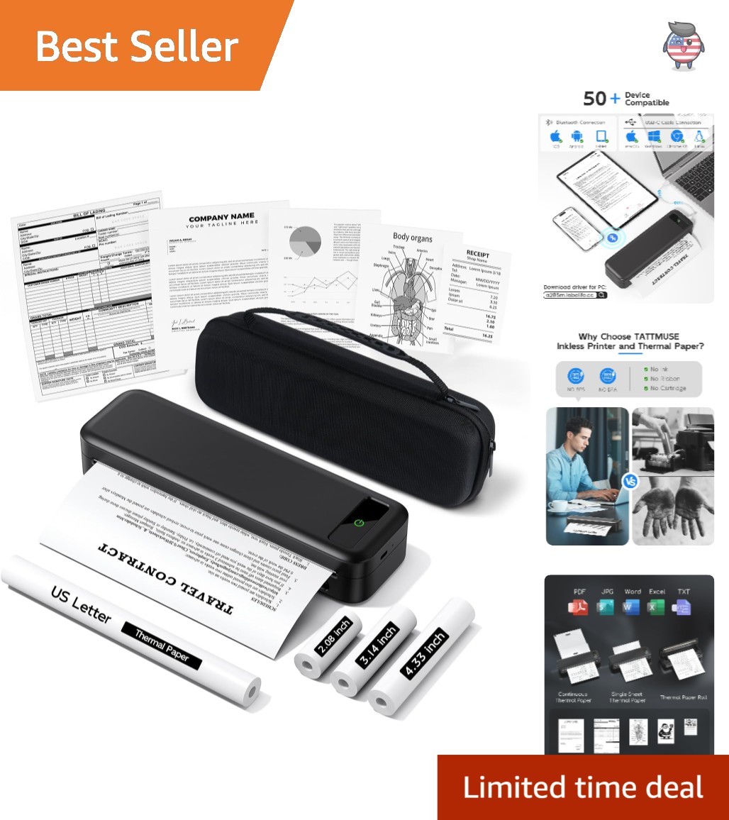 Portable Wireless Thermal Printer Set | Rechargeable, Ideal for Mobile Printing