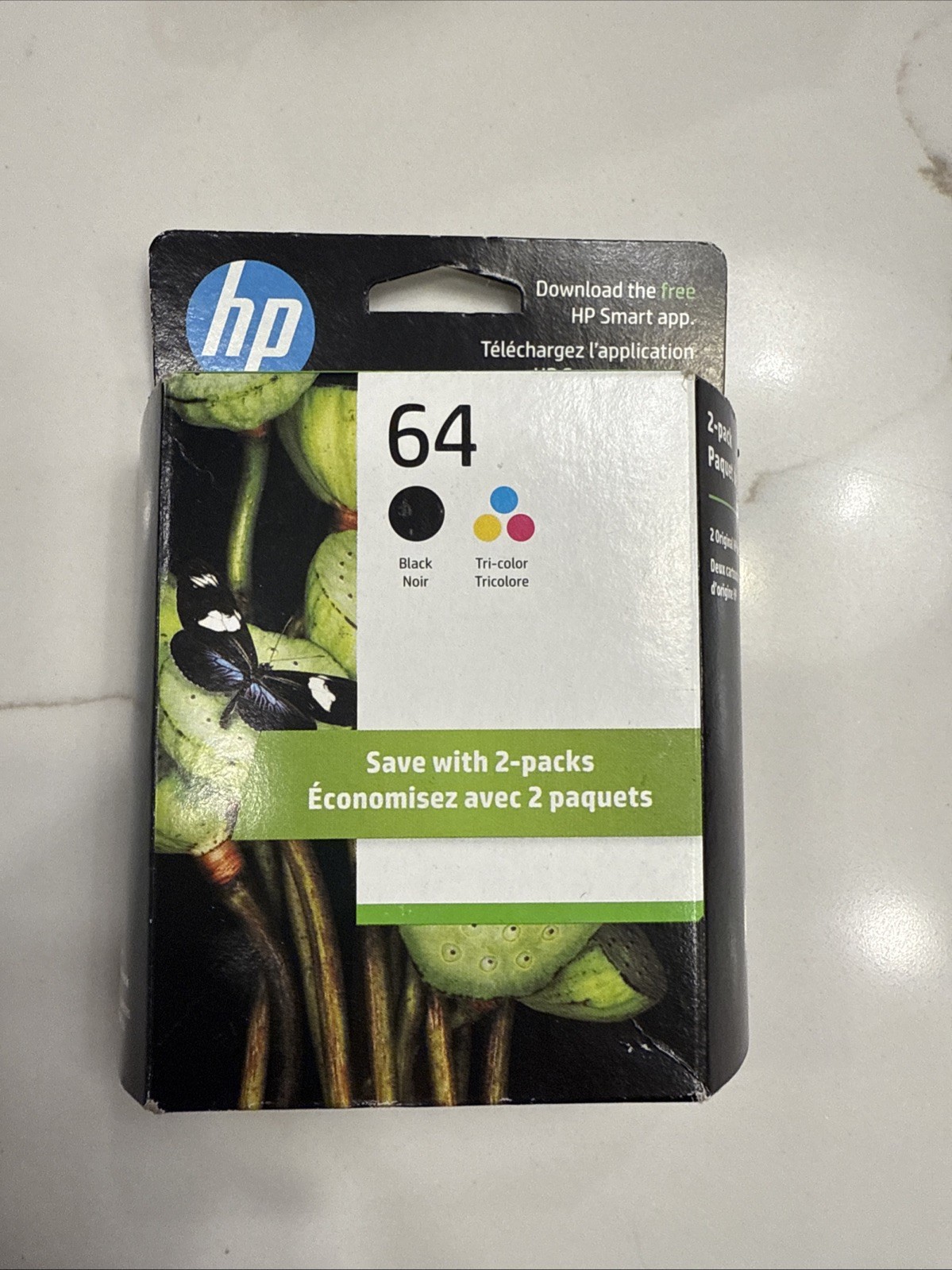 HP 64 2-pack Black/Tri-color Original Ink Cartridges, X4D92AN#140 ( June 2026