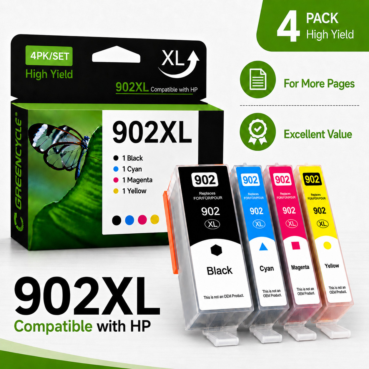 1 Pack Set 902XL Ink Cartridges Compatible for HP OfficeJet 6978 6968 6975 6970