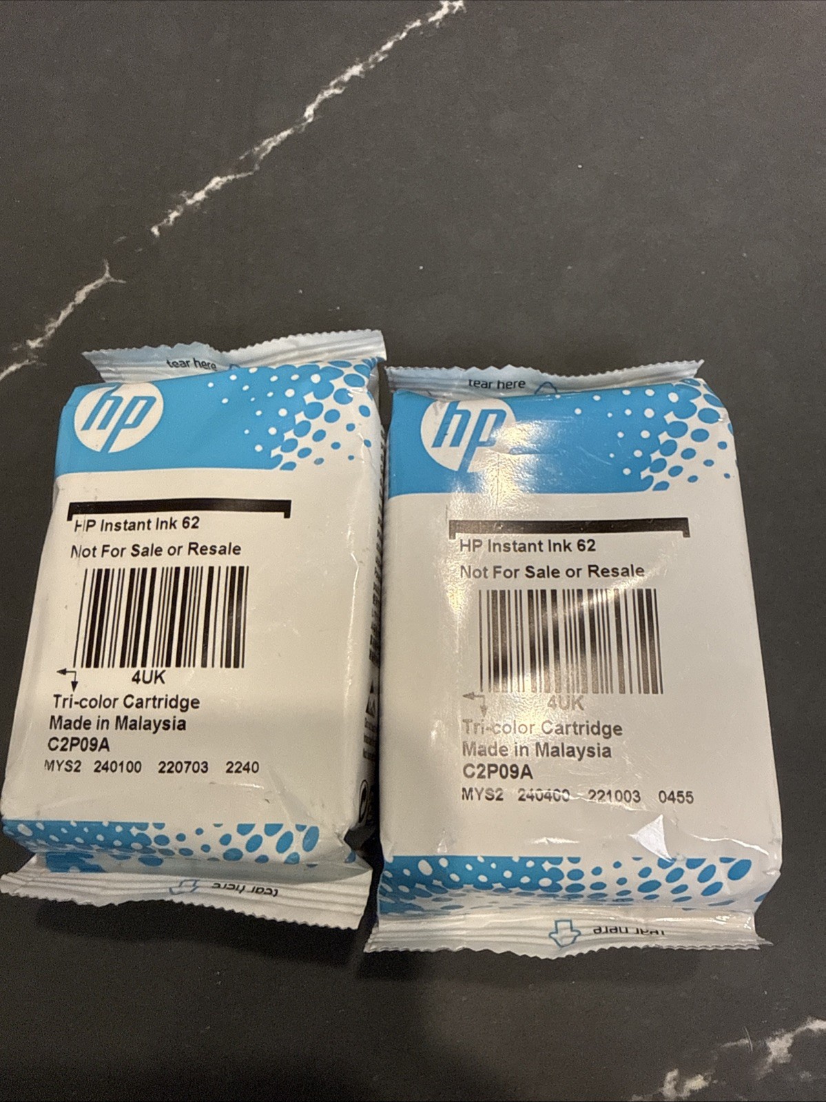 2 x Genuine HP 62 Standard Tri-Color Ink 2 PACK (Expires 11-2027)