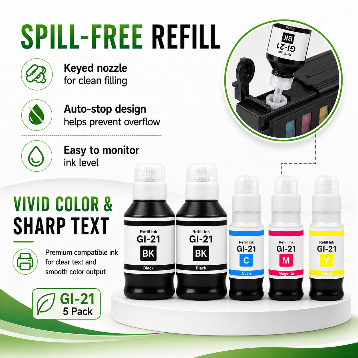 GREENCYCLE GI-21 1 Set 5PK Ink Bottles Set for Canon G Series G3270 G3260 G4270