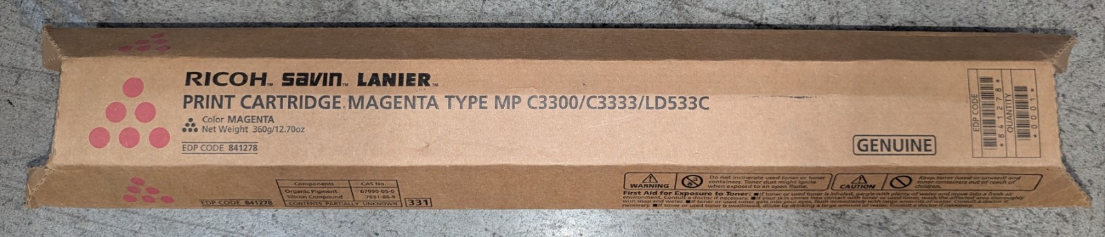 Genuine Set of 4 Ricoh Type MP 841276/77/78/79 CMYK Toner Ricoh/Savin/Lanier