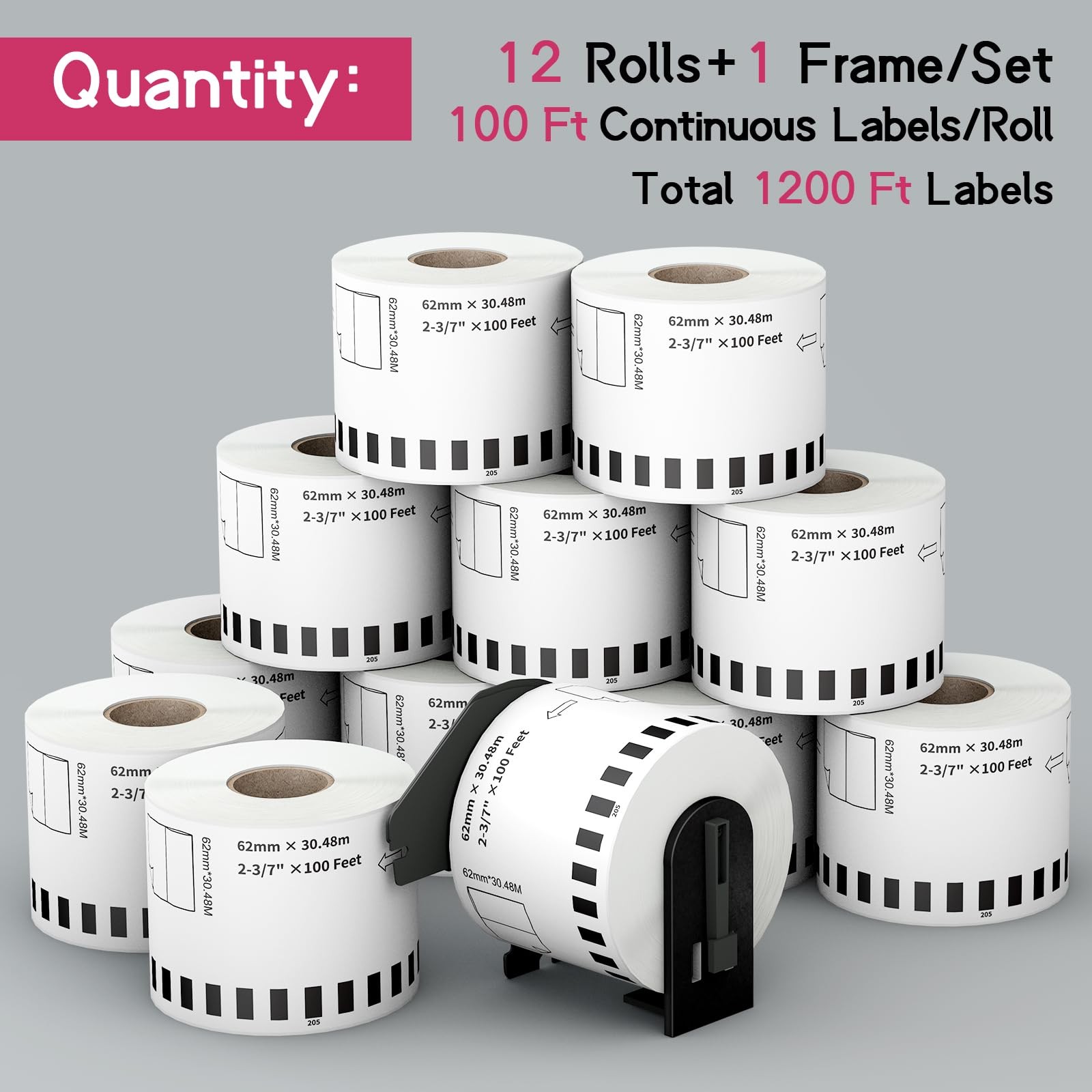 12 Rolls Compatible with Brother DK-2205 (2.4 in x 100 ft) Continuous Paper L…