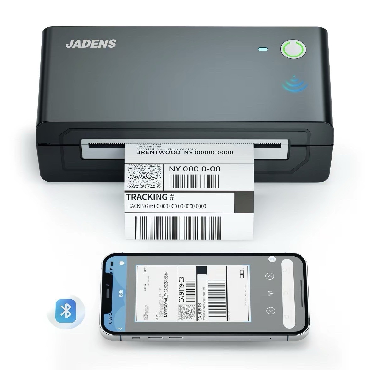 JADENS Bluetooth Thermal Label Printer Wireless Shipping Label Printer 4×6 USB