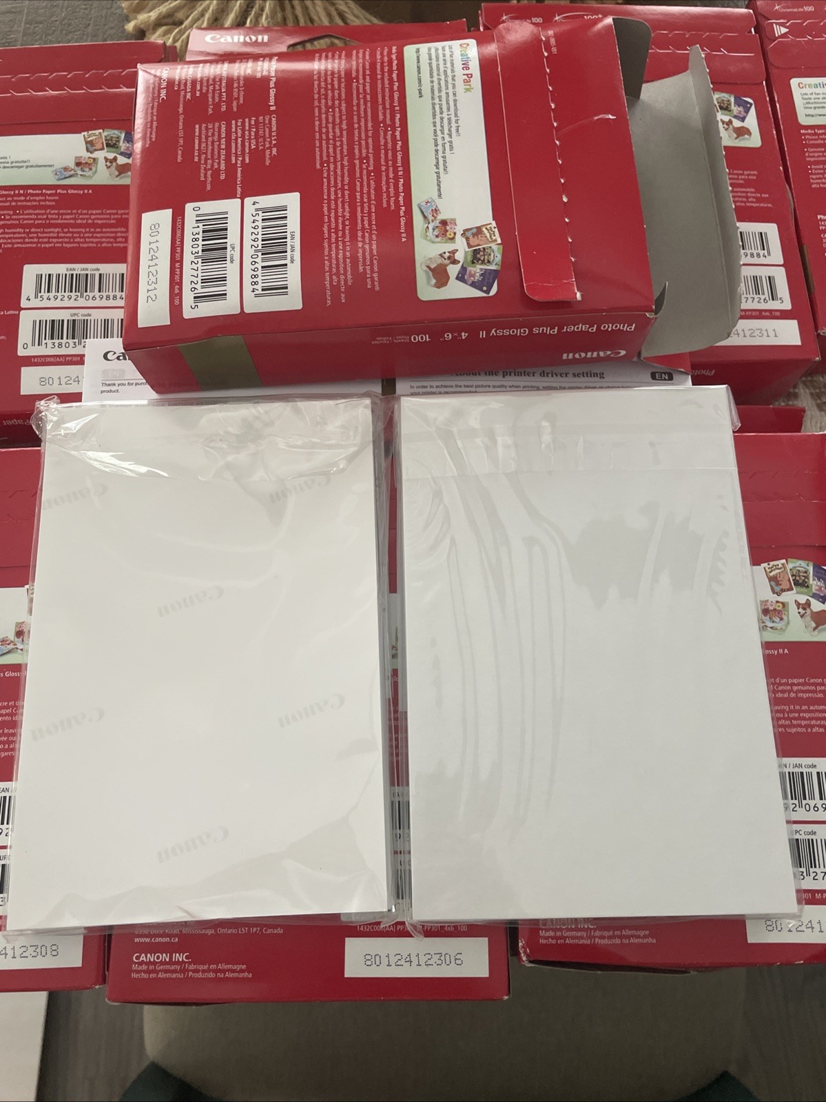 Lot Of 8 Canon PP-301 Photo Paper Plus Glossy II 4×6 inch 100 Sheets One Opened