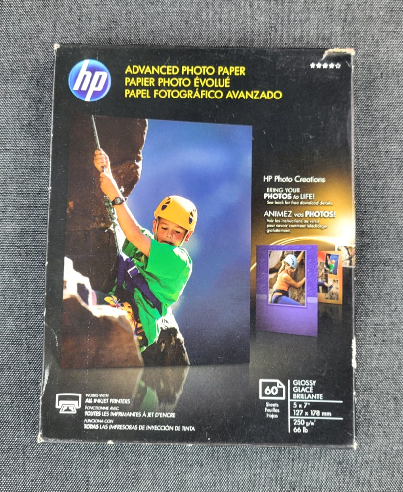 HP Advanced Glossy Photo Paper 60 Sheets 5 x 7 Q8690A New Sealed W/Shelf Wear