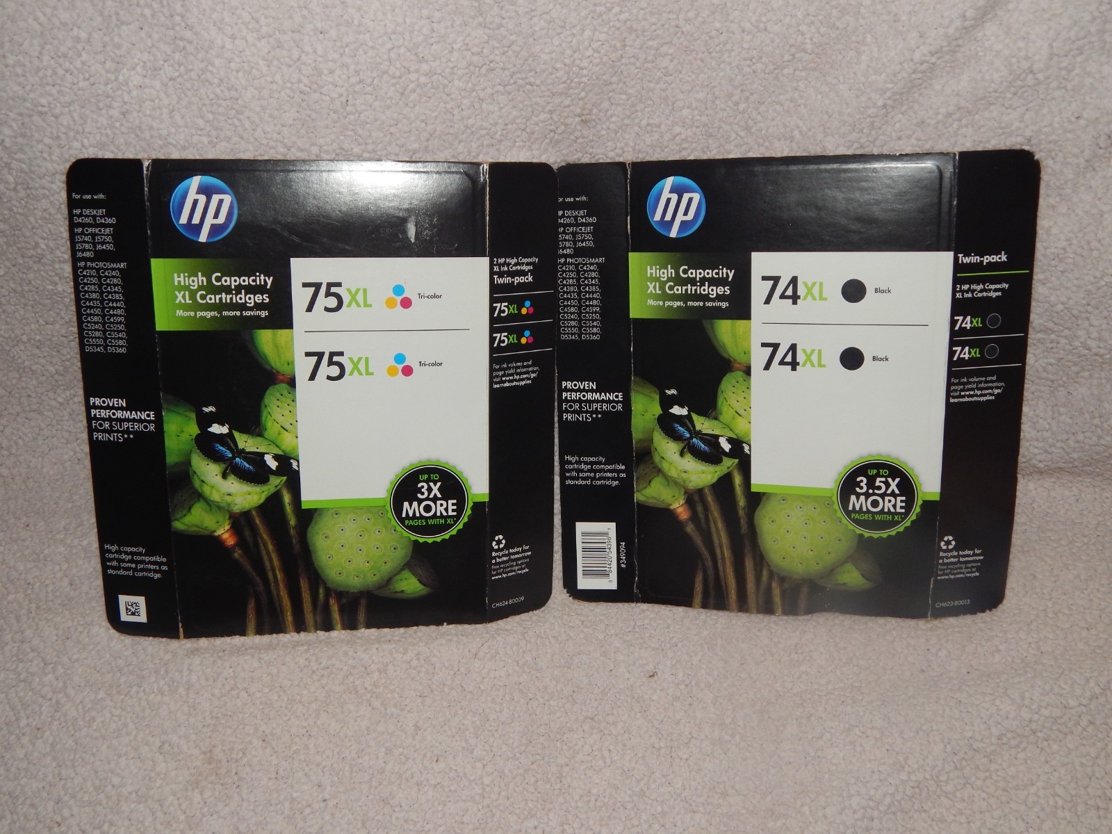 Set of 4 Genuine Sealed HP 74xl 75xl Ink Cartridges 2 cartridges of each