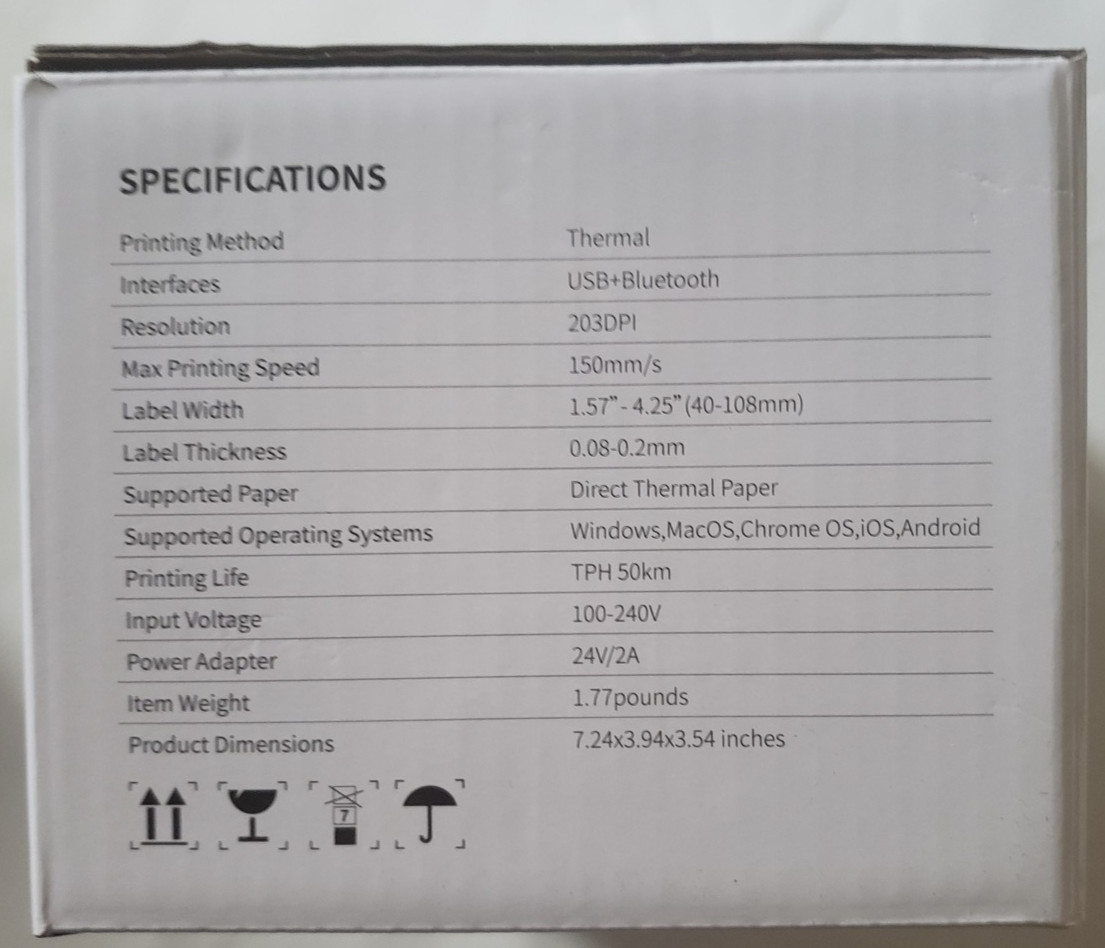 Pedoolo BY-482BT Postage Label Thermal Printer Barcode USB Bluetooth With Labels