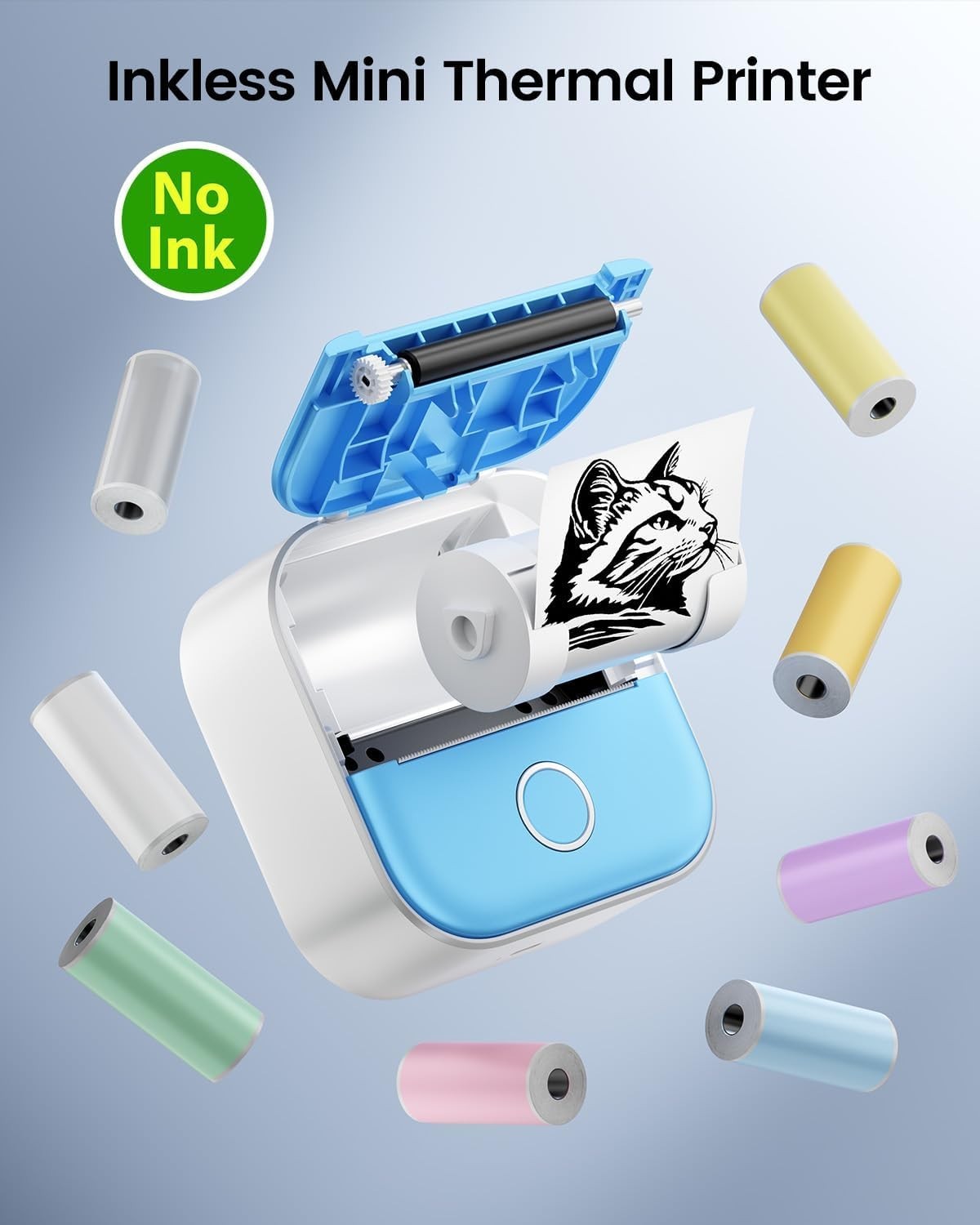 Mini Sticker Printer,Inkless Bluetooth Thermal Label & Photo Printer with App
