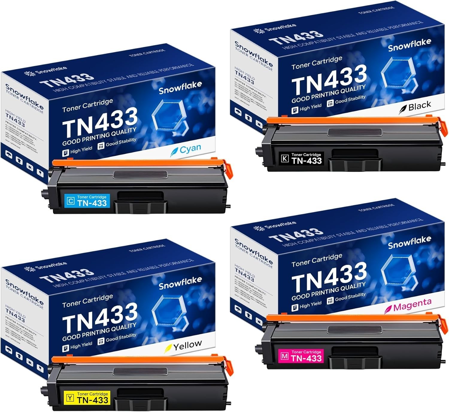 Brother TN433 High Yield Toner Cartridge 4-Pack (B,C,M,Y)