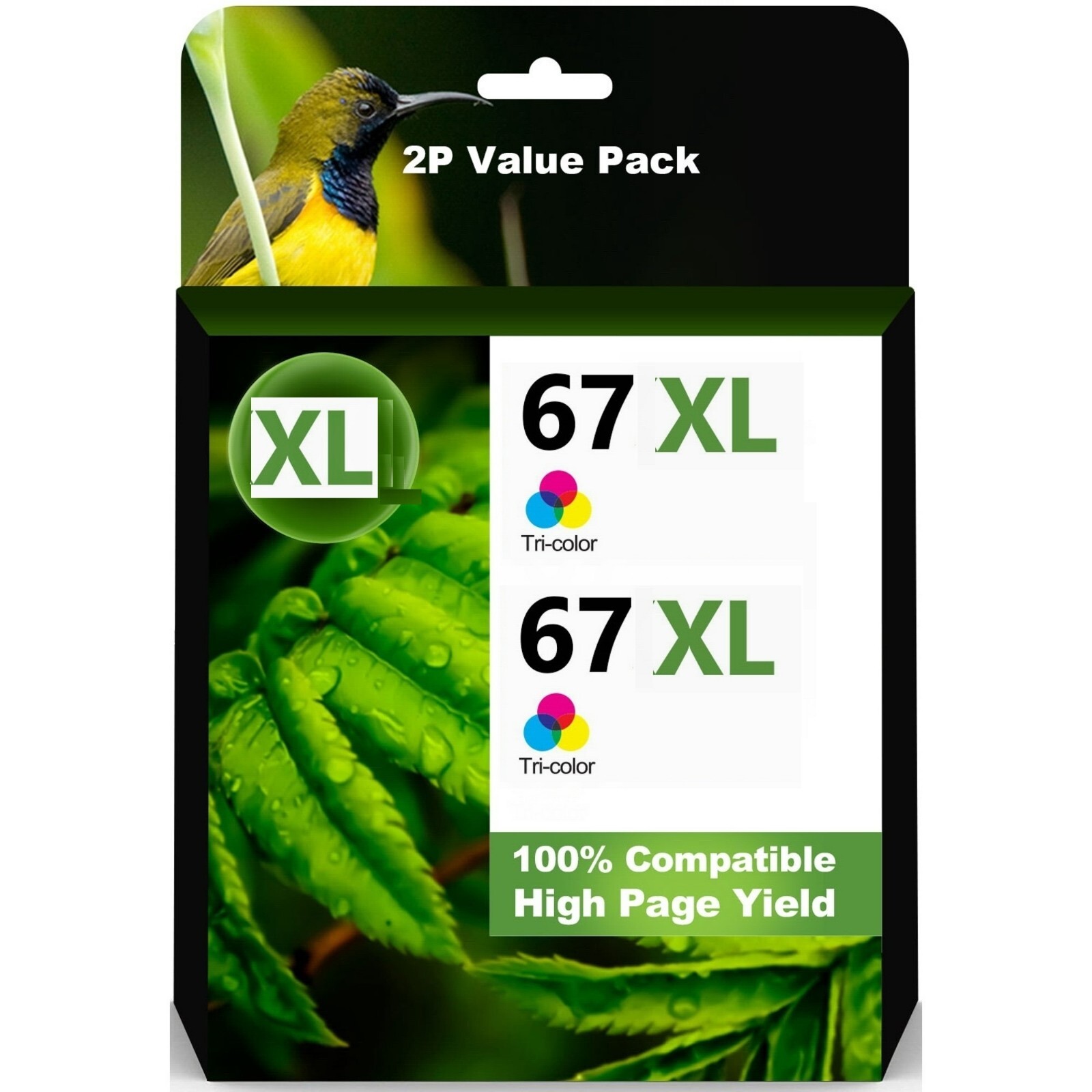 2pk Replacement hp 67XL Color Ink Cartridge for HP 67 XL DeskJet 2732 2755 2752
