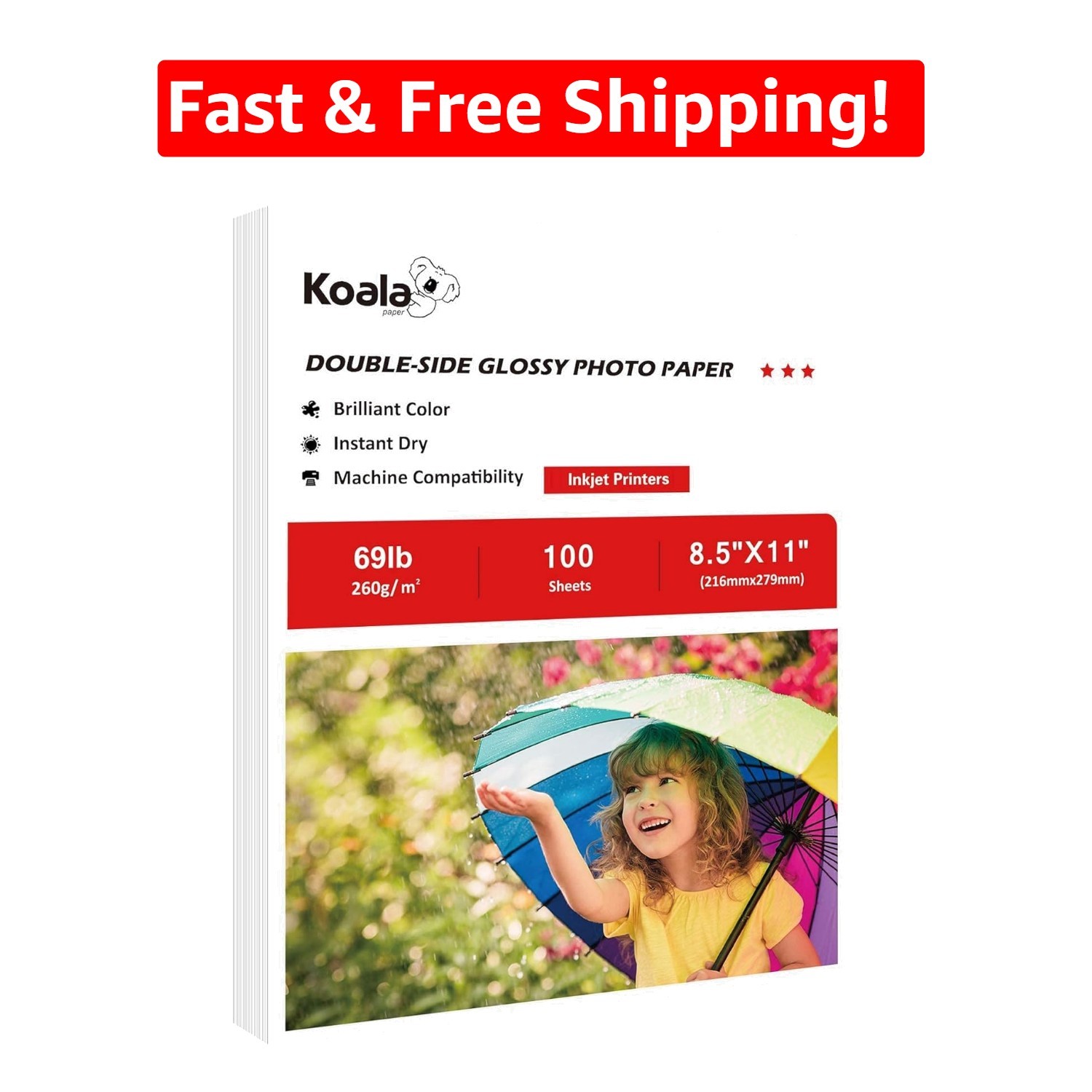 Inkjet-Compatible Double-Sided Glossy Paper, 8.5×11, 100 Sheets, Bright White