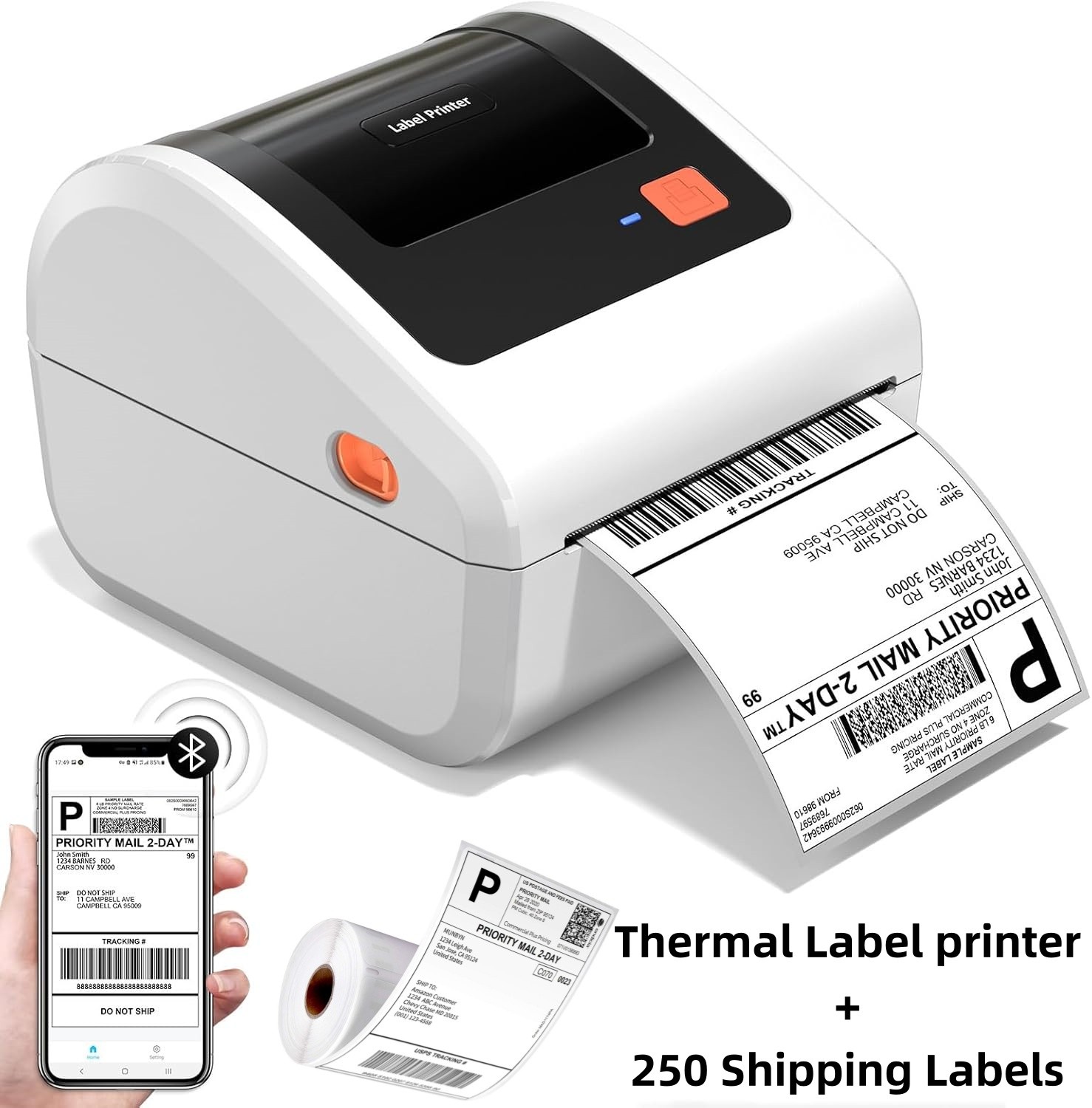 Thermal Label Printer Bluetooth 4×6 Printer+280 Shipping Labels for USPS FedEx