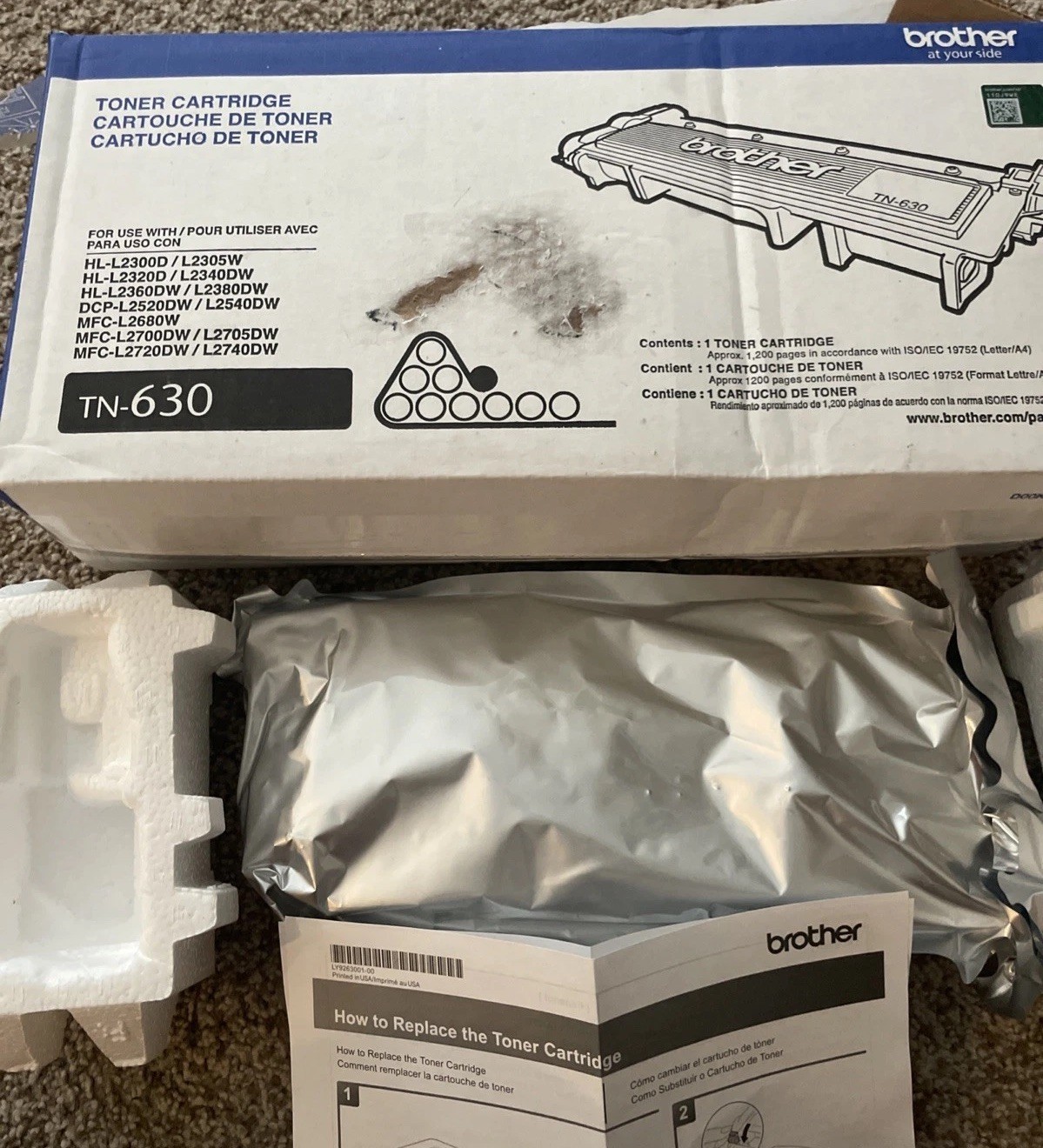 Brother TN630 Laser Toner Cartridge OEM New in Open Box