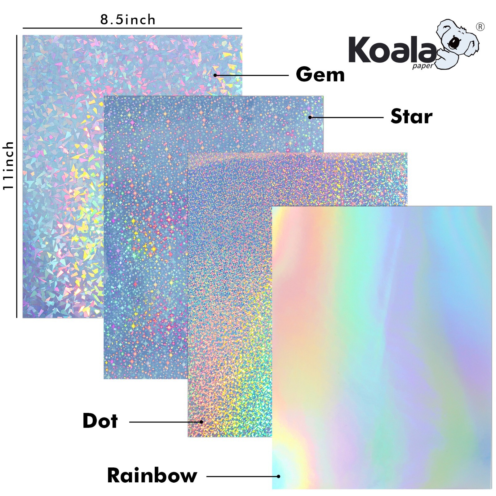 20 PK Mixed Koala Holographic Vinyl Sticker Paper Waterproof Glossy Inkjet Laser