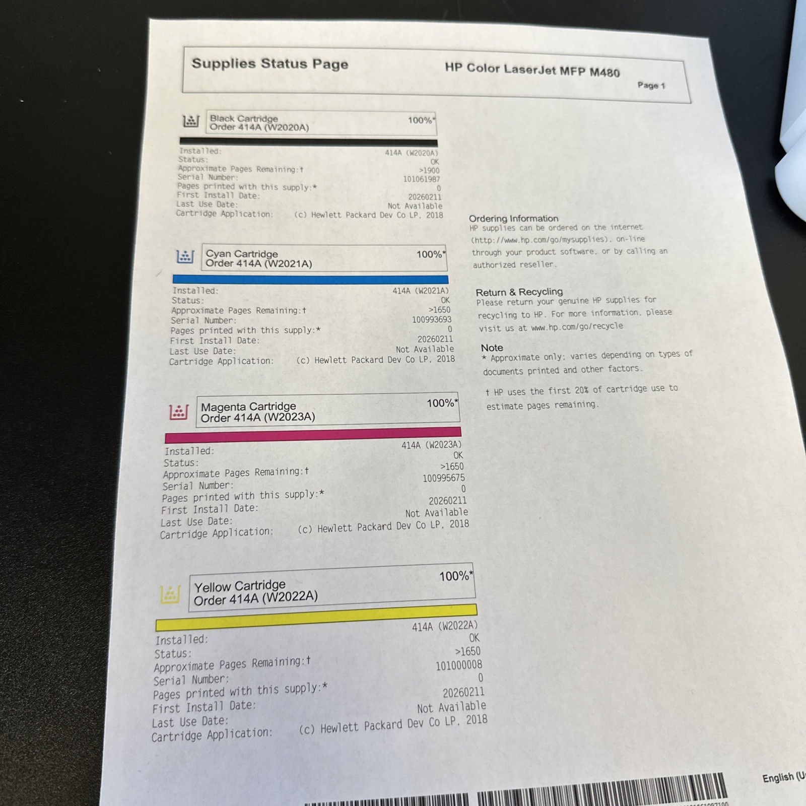 HP Color LaserJet Enterprise M480 Multifunction Duplex – Pages Printed 2x