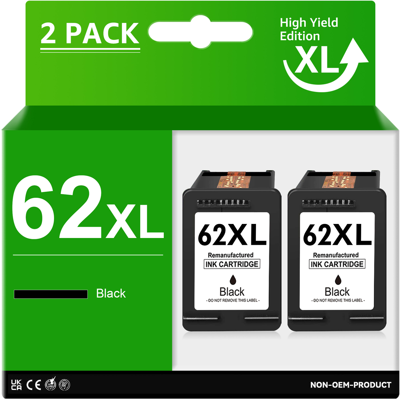 2 Pack 62XL 62 XL (C2P05AN) Black Ink for HP ENVY 5660 7640 7645 Printer