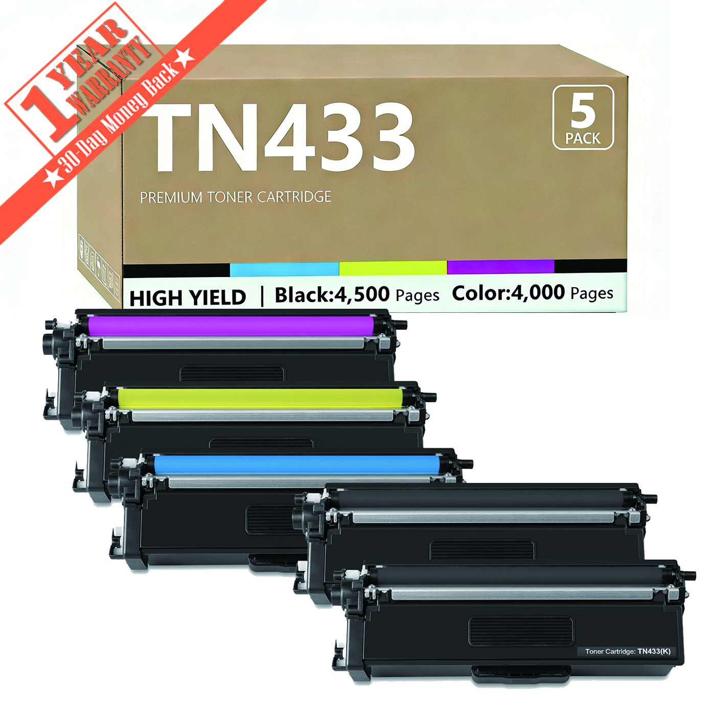 Multipack TN433 BK/C/Y/M Toner for Brother HL-L8360CDW L8360CDWT MFC-L8610CDW