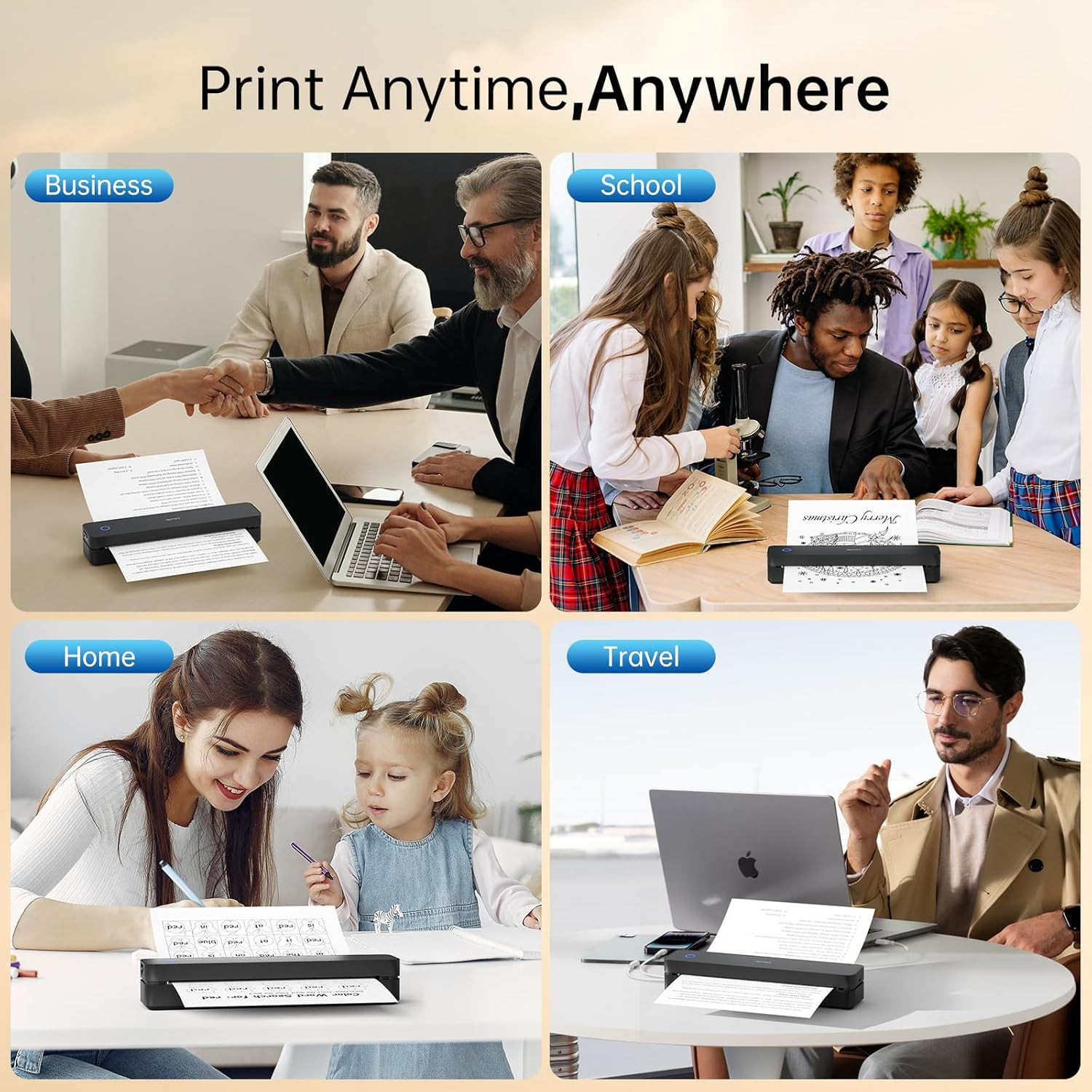 Portable Thermal Printer, 300DPI Inkless-Bluetooth Small Mobile Printers Wireles