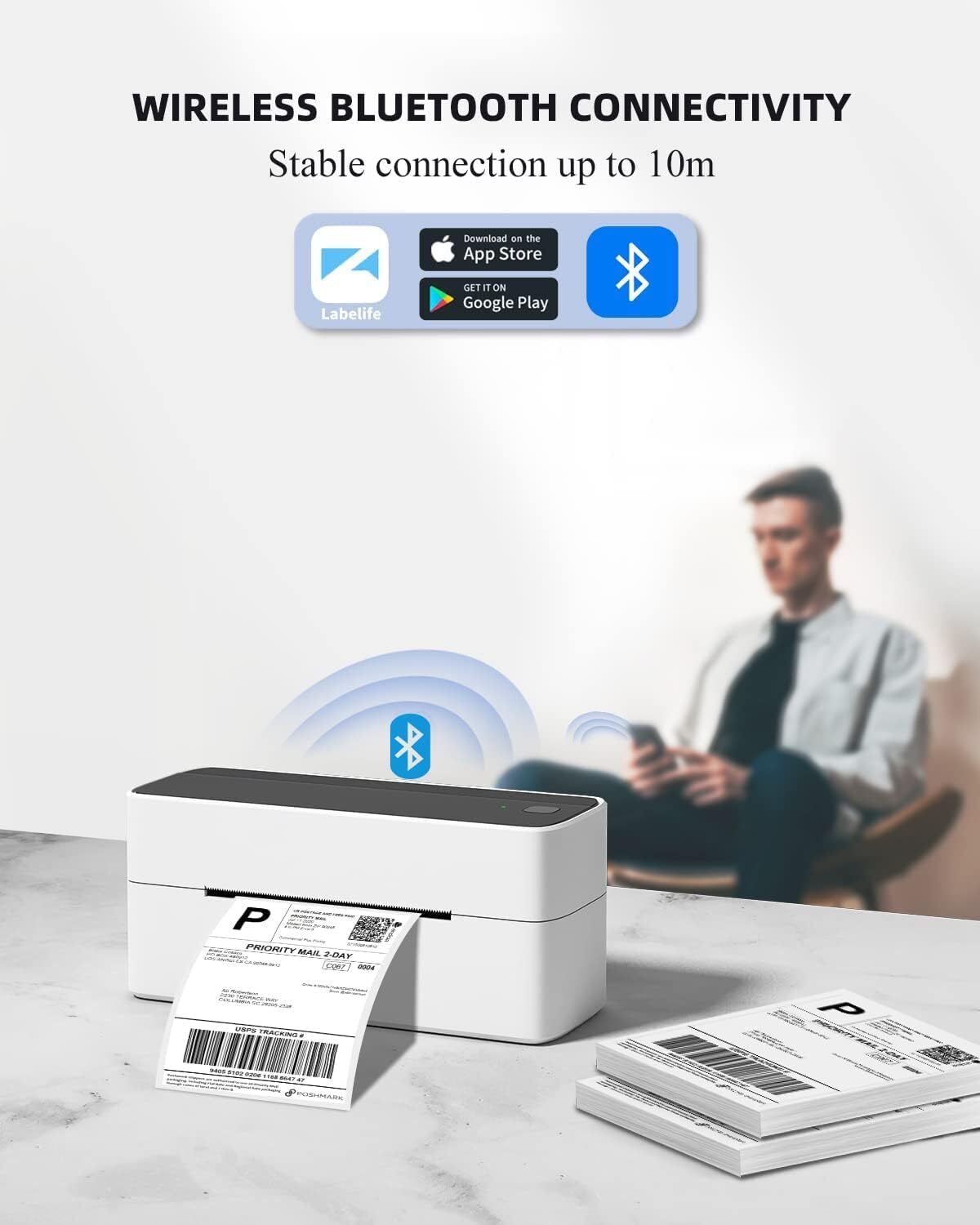 Phomemo Bluetooth Shipping Label Printers 4 x6″ Thermal Printer or 500 Paper Lot