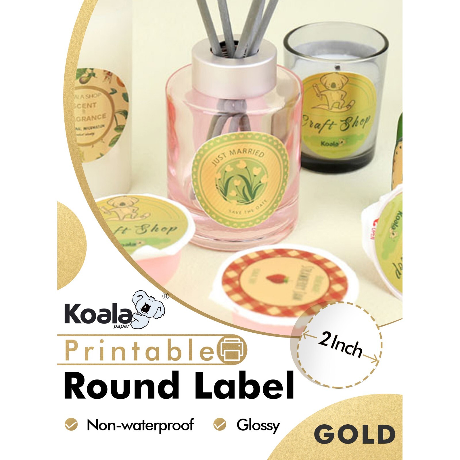 Koala Round Label 2 In Gold Foil Sticker Paper 240-720 Printable Circle Labels