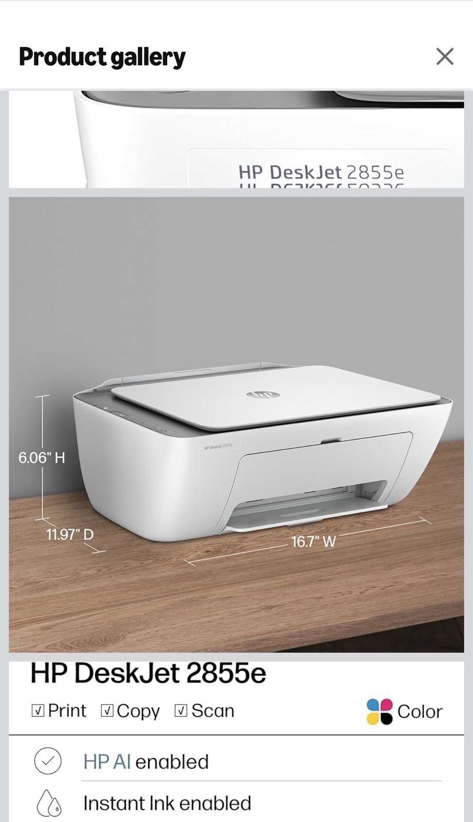 HP DeskJet 2855e Wireless All-In-One Color Printer, Scanner, Copier – White