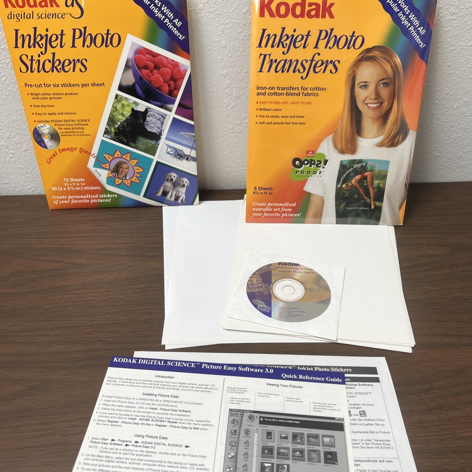 Lot Of 2 Sealed Kodak DS Inkjet Photo Stickers +CD Iron On Transfers For Fabric