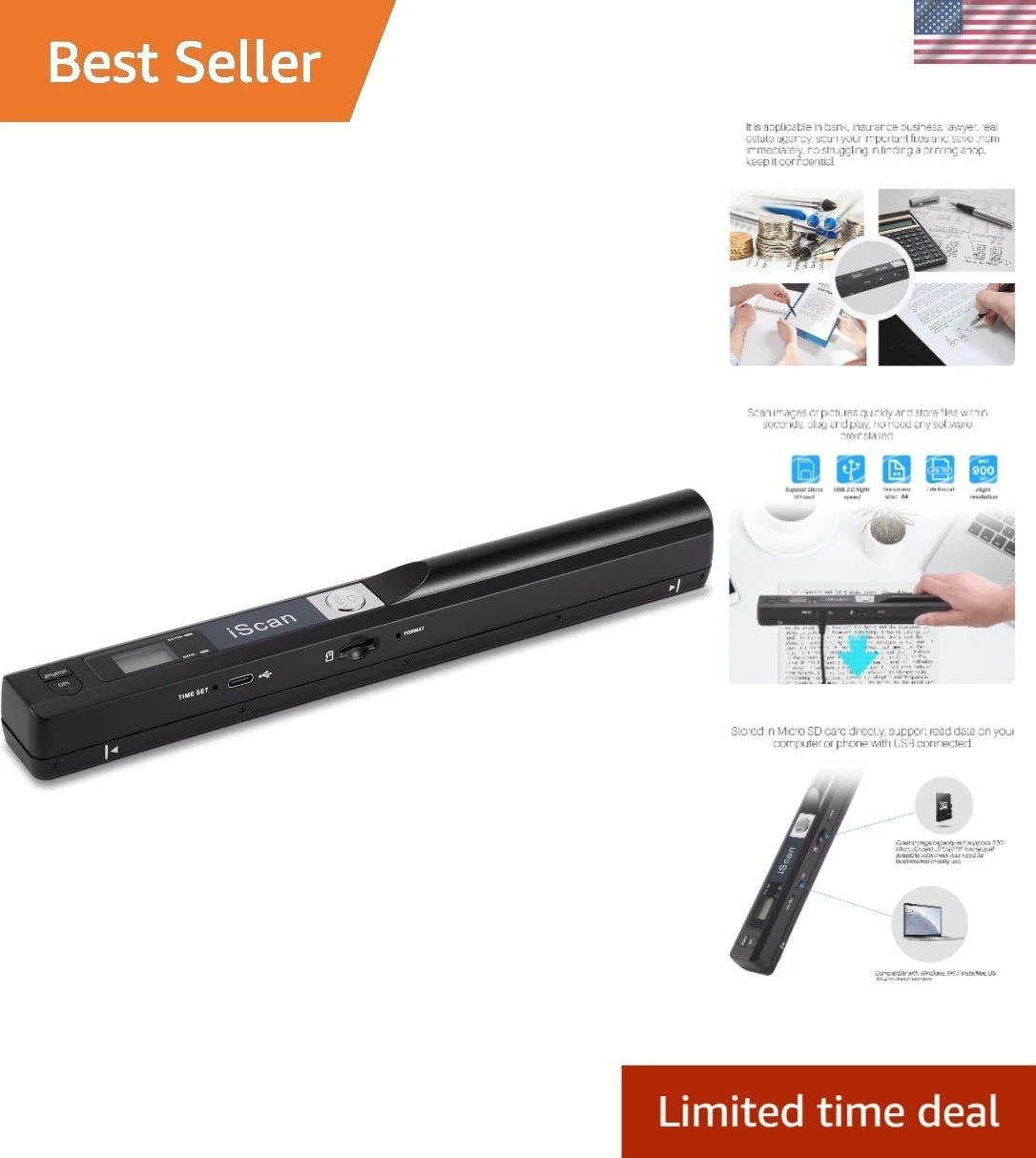Handheld Image Scanner – 900DPI Resolution, USB Compatible with JPG/PDF Support