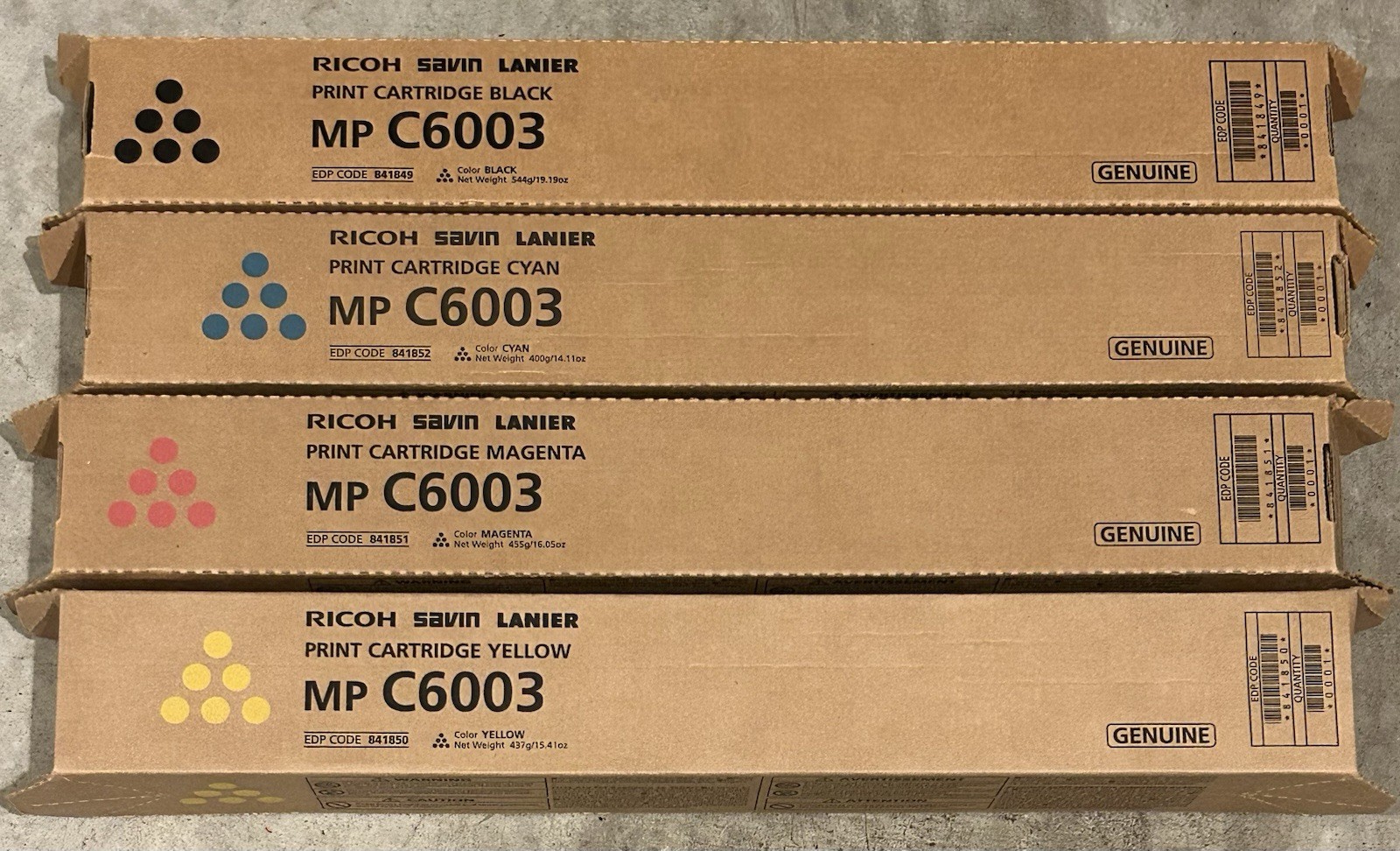 Genuine Set of 4 Ricoh MP C6003 CMYK Toner Cartridges Ricoh/Savin/Lanier