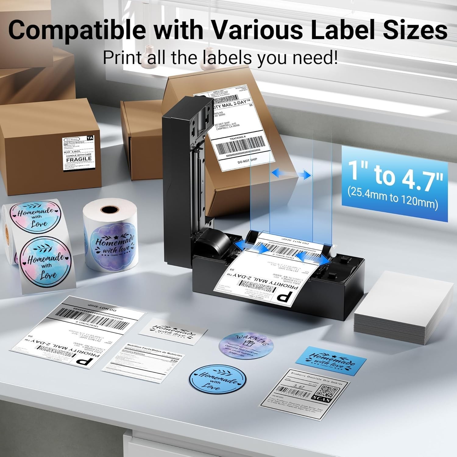Shipping Label Printer Bluetooth+USB 4×6 Thermal Label Printer +30 Free Labels