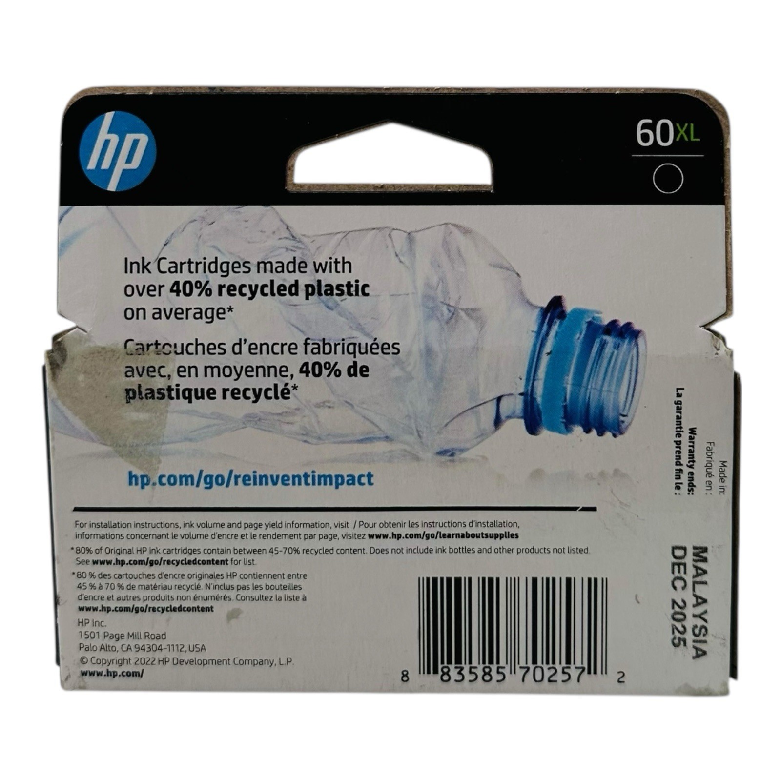 Genuine HP 60XL Black Ink Cartridge CC641WN Exp. 2025 -Sealed Box