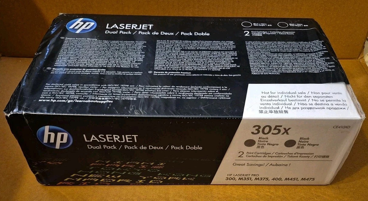 HP CE410X (305X) OEM Black Toner SEALED Dual 2 Pack NEW